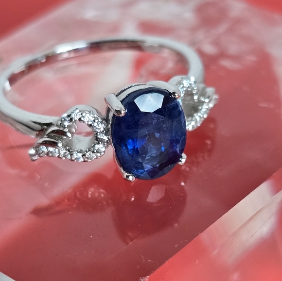 Natural Kyanite & CZ 925 Sterling Silver ring - Picture 5 of 5